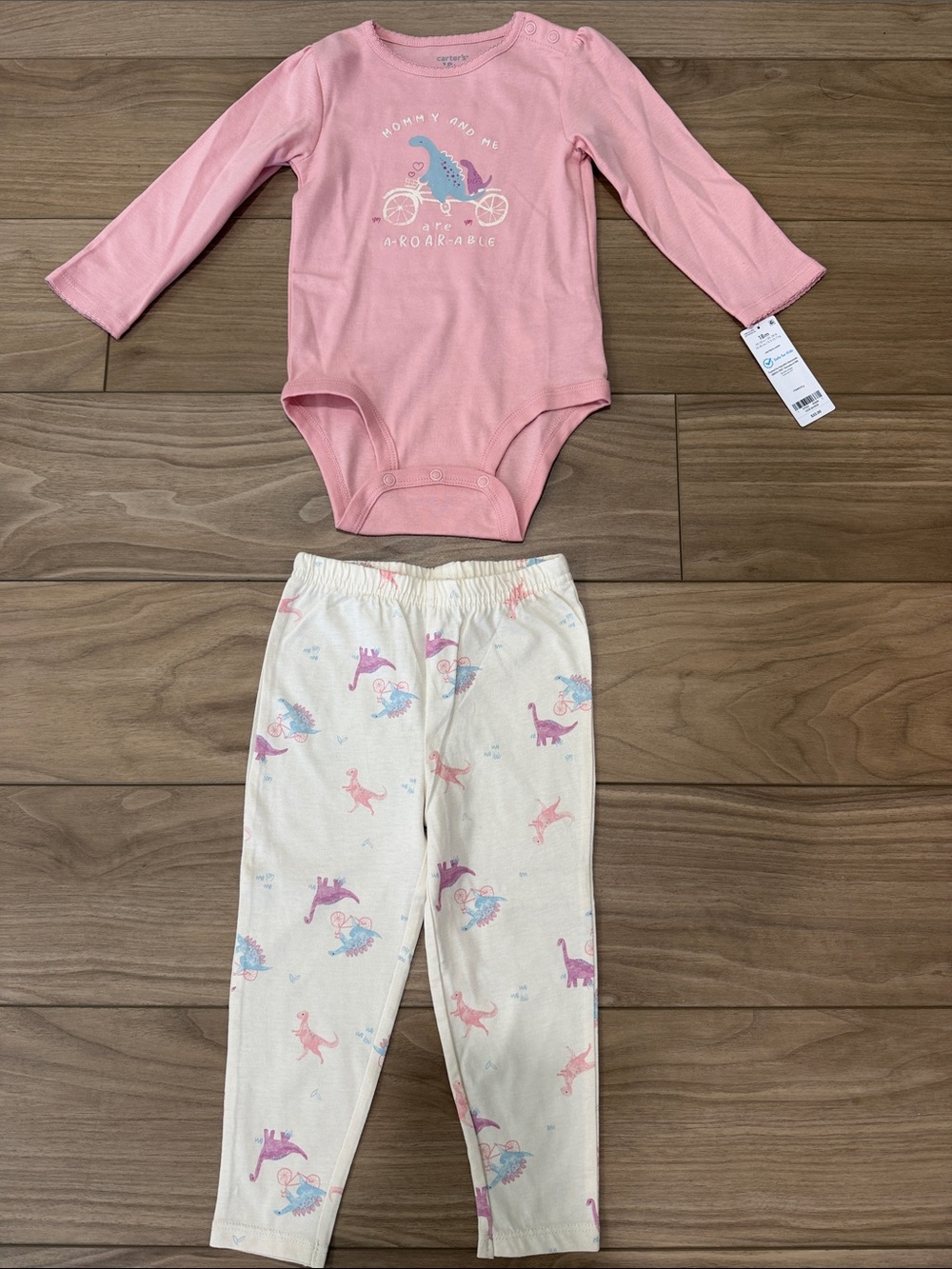 Carter's Pink Dino One-Piece with Cream Dino-Print Leggings